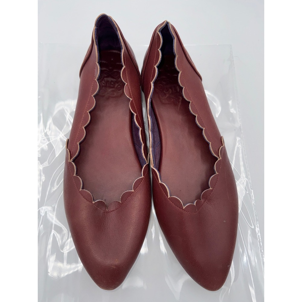 Bali Elf Handmade Burgundy Leather Scalloped Pointed Toe Flats Shoes Women 10.5 - Picture 4 of 5